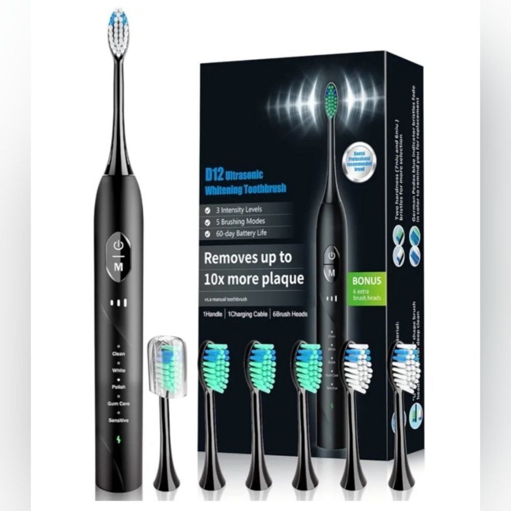 Black sonic Electric Toothbrush with Extra Heads